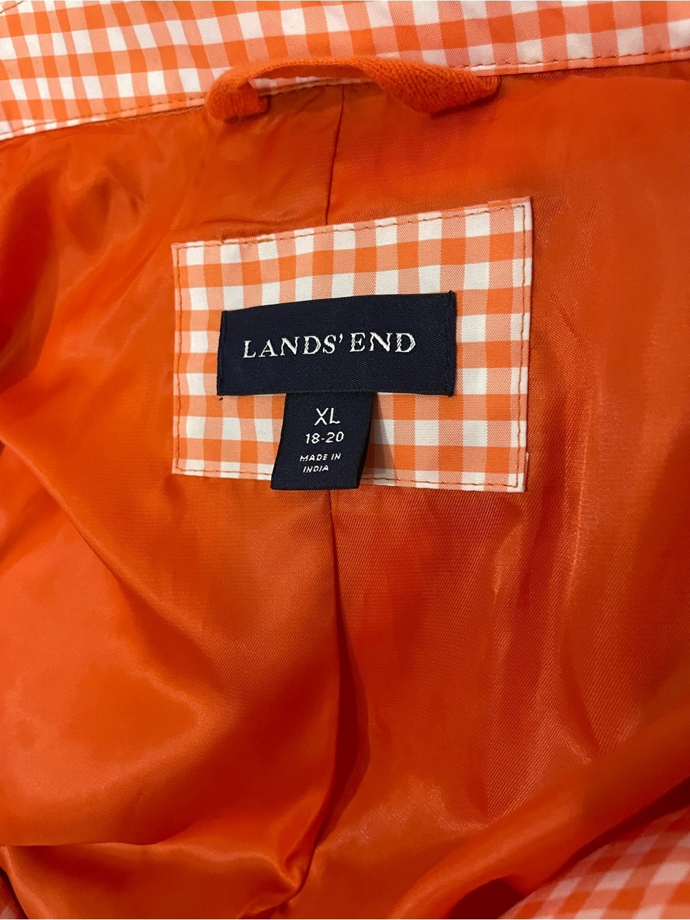 Lands' End Orange Gingham Hooded Trench Coat - Picture 4 of 4